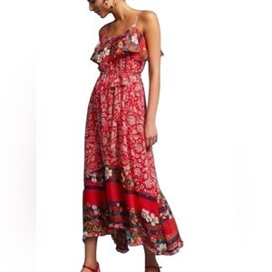 Anthropologie Red Floral Midi Dress